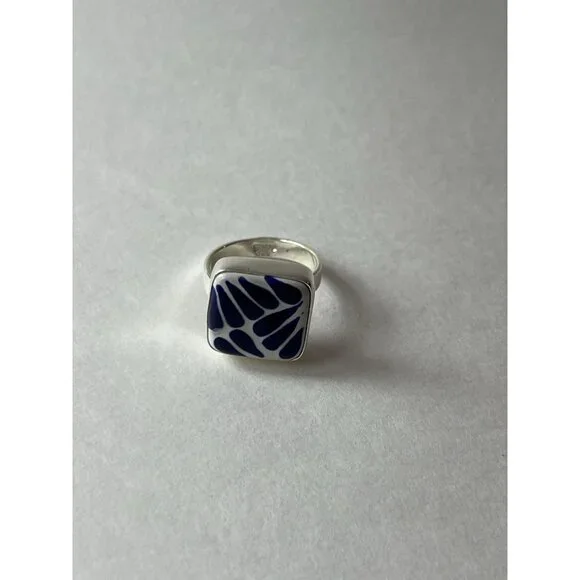 Square Talavera Ring 925 Sterling Silver  Artisan Handmade - Picture 6 of 16